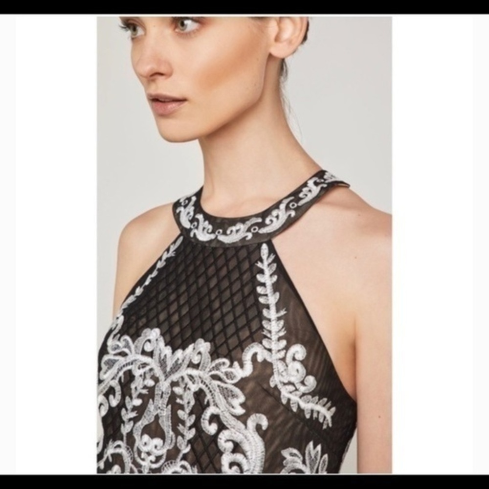 NWT BCBGMaxAzria Black Embroidered Halter Formal Gown Size 6 Whimsygoth